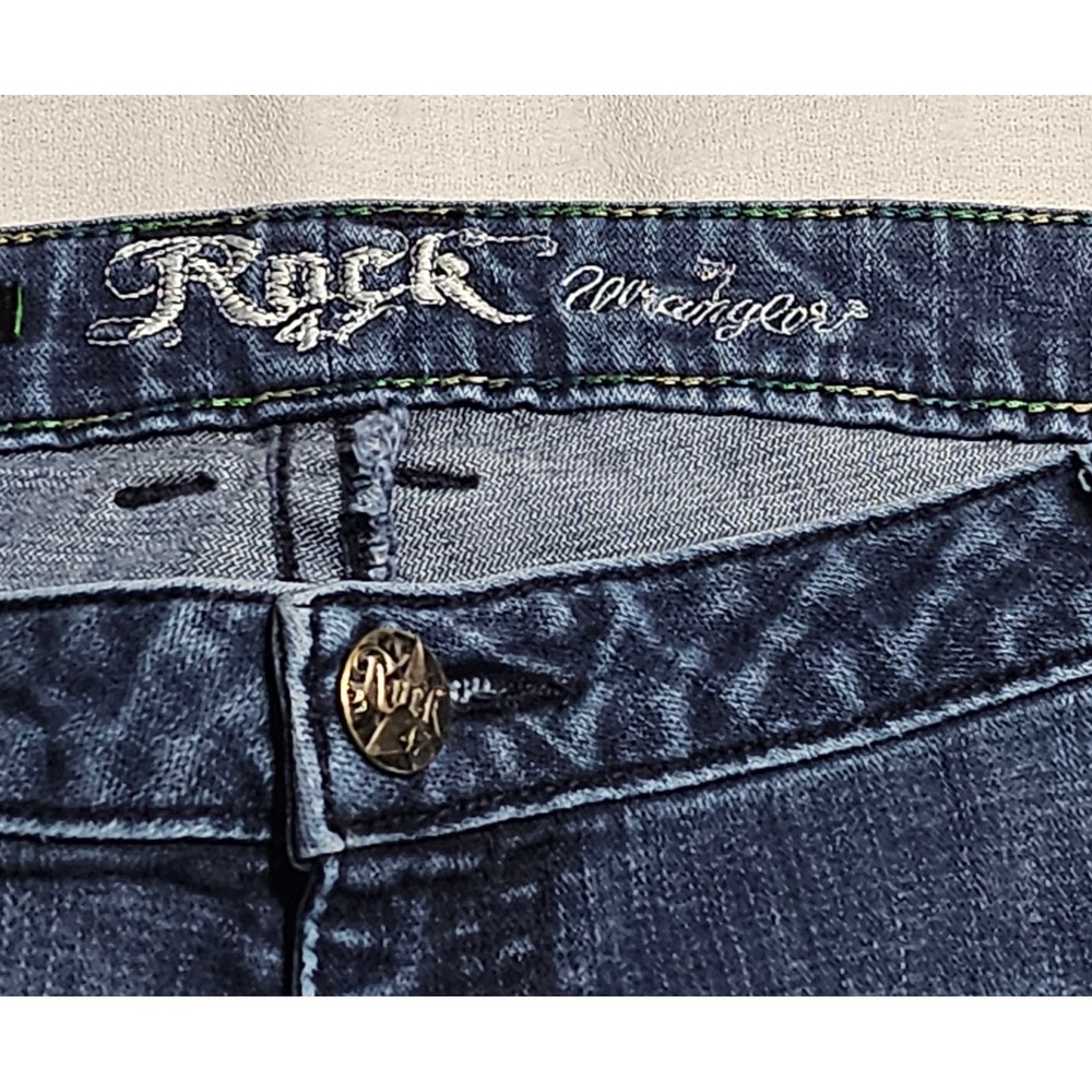 Rock 47 Wrangler Jeans Womens 15/16 Blue Ultra Low Rise Bootcut Rhinestone 40x30 - Picture 4 of 16